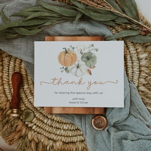 Pumpkin Thank You Cards Template, Fall Thank You Card Printable, Autumn Shower Thank You, Rustic Baby Shower Thank You Cards Editable HAZEL image 5