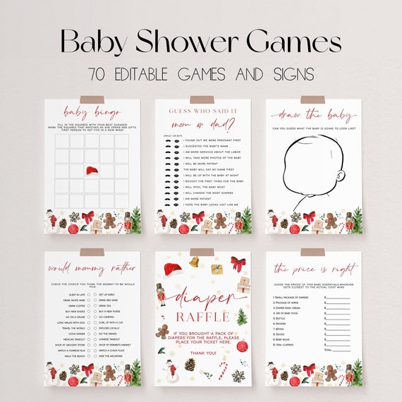 70 Baby Shower Games, Santa Baby Shower Game Bundle, Christmas Baby Shower Bundle, Winter Baby Party Games, December Shower Games |SANTA