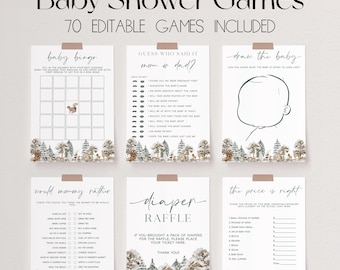 70 Baby Shower Games, Winter Woodland Baby Shower Game Bundle, Woodland Animals Baby Shower Bundle, Baby Party Games, Forest Baby Game |WREN