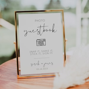 Photo Guest Book Sign Template, Minimalist Wedding Photo GuestBook Sign, Polaroid Wedding Sign, Photo Guestbook Table Sign Printable | SARAH