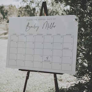 Minimalist Baby Due Date Calendar Sign Template, Guess the Birthday Baby Shower Game, Guess Baby&#39;s Birth Date, Baby Shower Calendar | LAURA