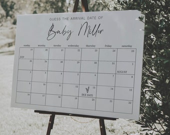 Minimalist Baby Due Date Calendar Sign Template, Guess the Birthday Baby Shower Game, Guess Baby's Birth Date, Baby Shower Calendar | LAURA