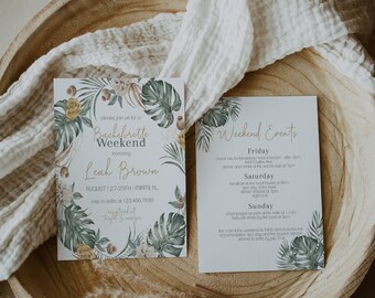 Tropical Bachelorette Weekend Invitation, Boho Leaf Design (Digital Download)