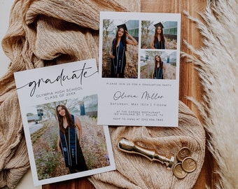 Graduation Party Invitation Template, Graduation Announcement Card, Editable Graduation Invite, Photo Graduation Invitation | LAURA