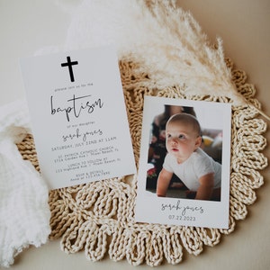 Minimalist Baptism Invitation Template, Christening Invitation Printable, Simple Baptism Invite, Baptism Photo Invitation, Evite | SARAH