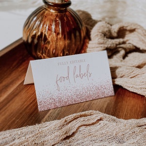 Rose Gold Glitzer Buffet Karten Vorlage, Glitzer Food Label, Glam Food Karte, Food Tent Cards, Food Tags, Bridal Shower Food Labels | EMMA