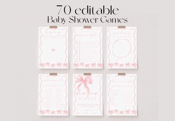 70 Baby Shower Games, Pink Bow Baby Shower Game Bundle, Pink Coquette Baby Shower Bundle, Baby Party Games, Pastel Pink Baby Games | BOW