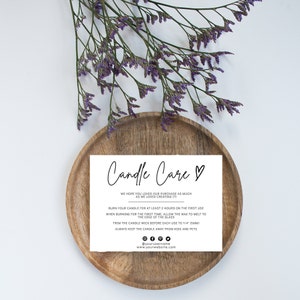 Minimalist Candle Care Card Template, Printable Instructions (Digital Download)