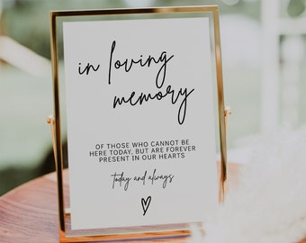 In Loving Memory Sign Template, Printable In Memory Wedding Sign, Editable Wedding Memorial Table Sign, Minimal Memory Sign | GRACE