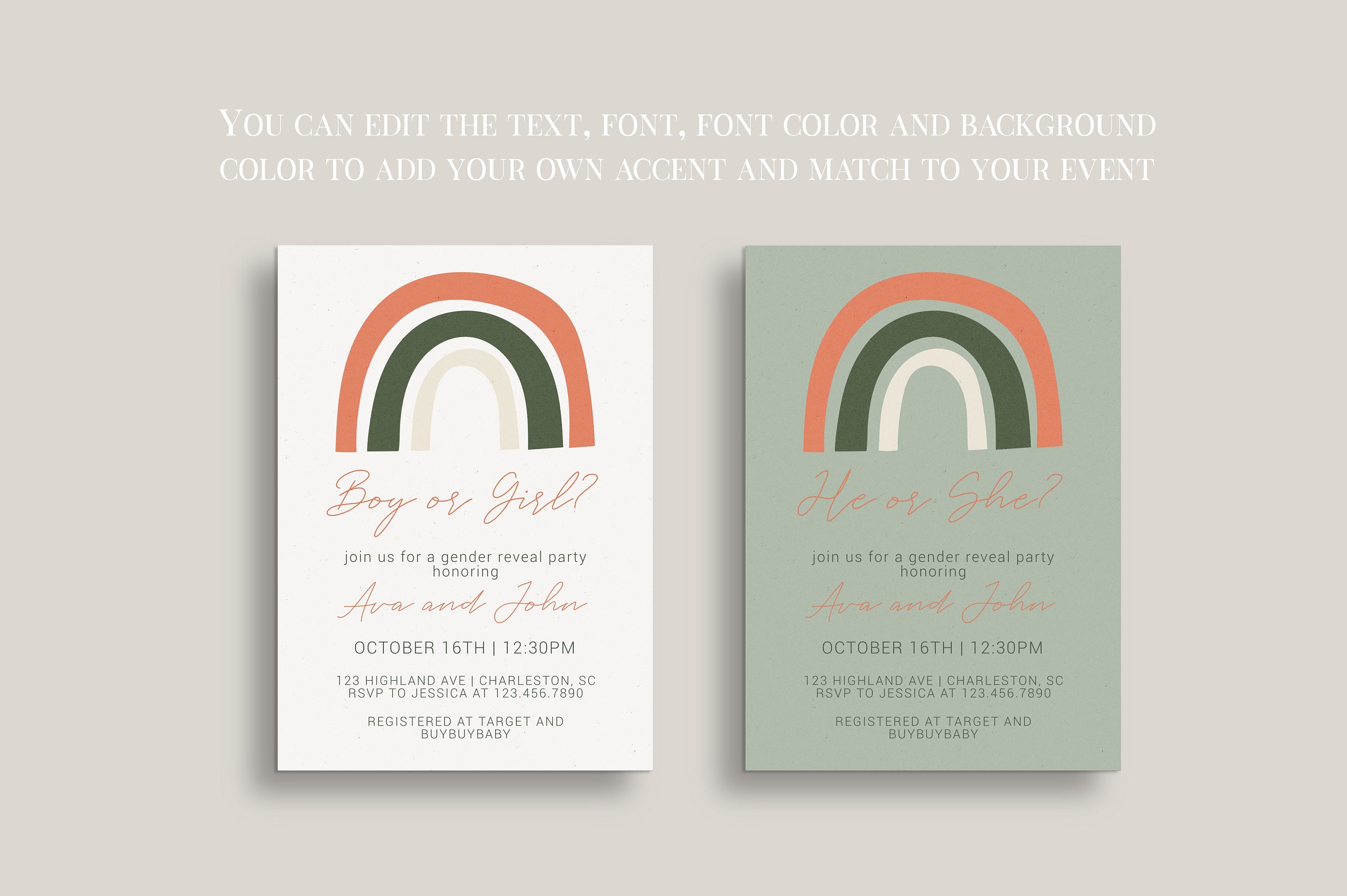 Rainbow Gender Reveal Invitation Template Girl or Boy Etsy