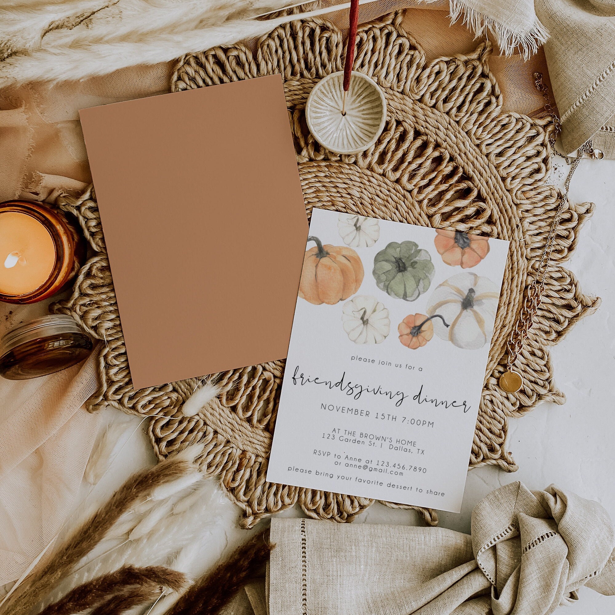Friendsgiving Invitation Template, Minimalist Pumpkin Design (digital ...