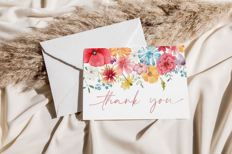 Floral Thank You Card Template, Wildflower Thank You Card Printable, Baby In Bloom Baby Shower Thank You Cards, Tented Thank You SOFIA image 1