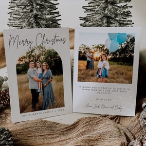 Foto Weihnachtskarte Vorlage, Boho Weihnachtskarte, Bogen Weihnachtskarte, Minimalistische Weihnachtskarte, Frohe Weihnachtskarte, Xmas Familienkarte | RAE