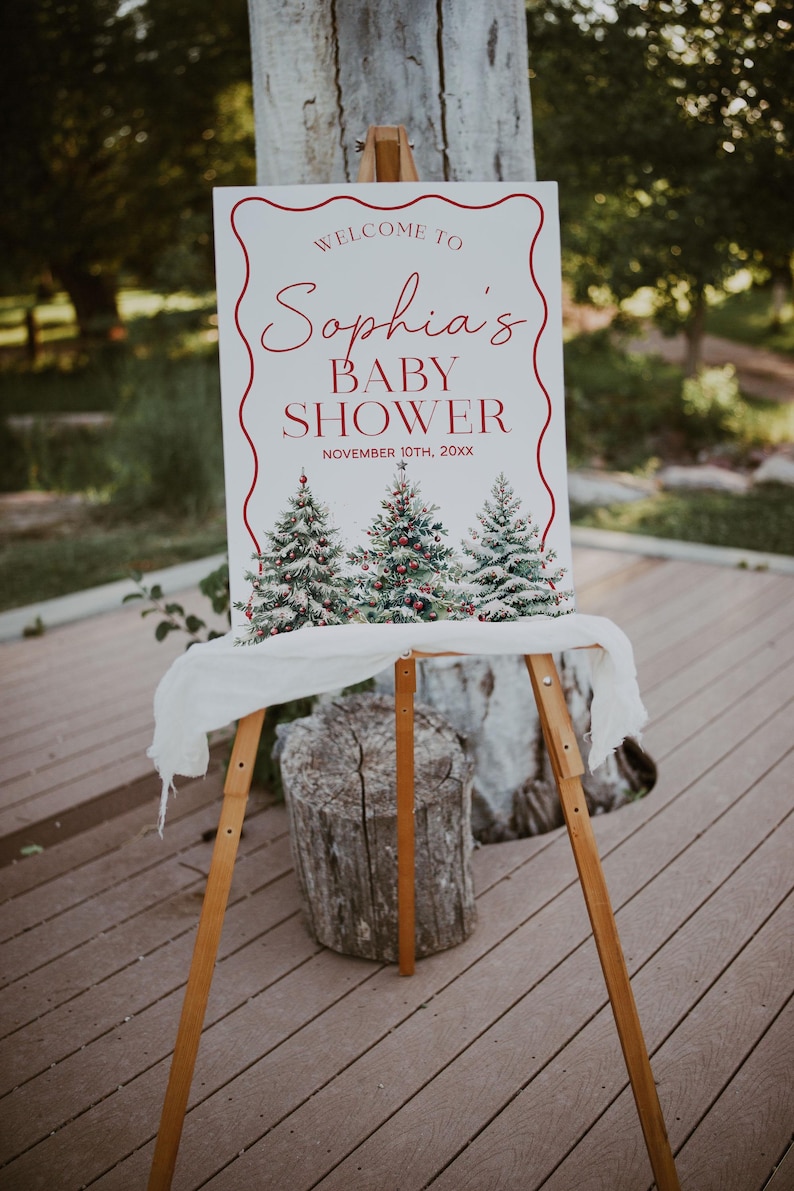 Christmas Baby Shower Welcome Sign, Merry Little Baby Shower Welcome Poster, Winter Welcome Sign, Holiday Baby Shower Sign | MARY image 4