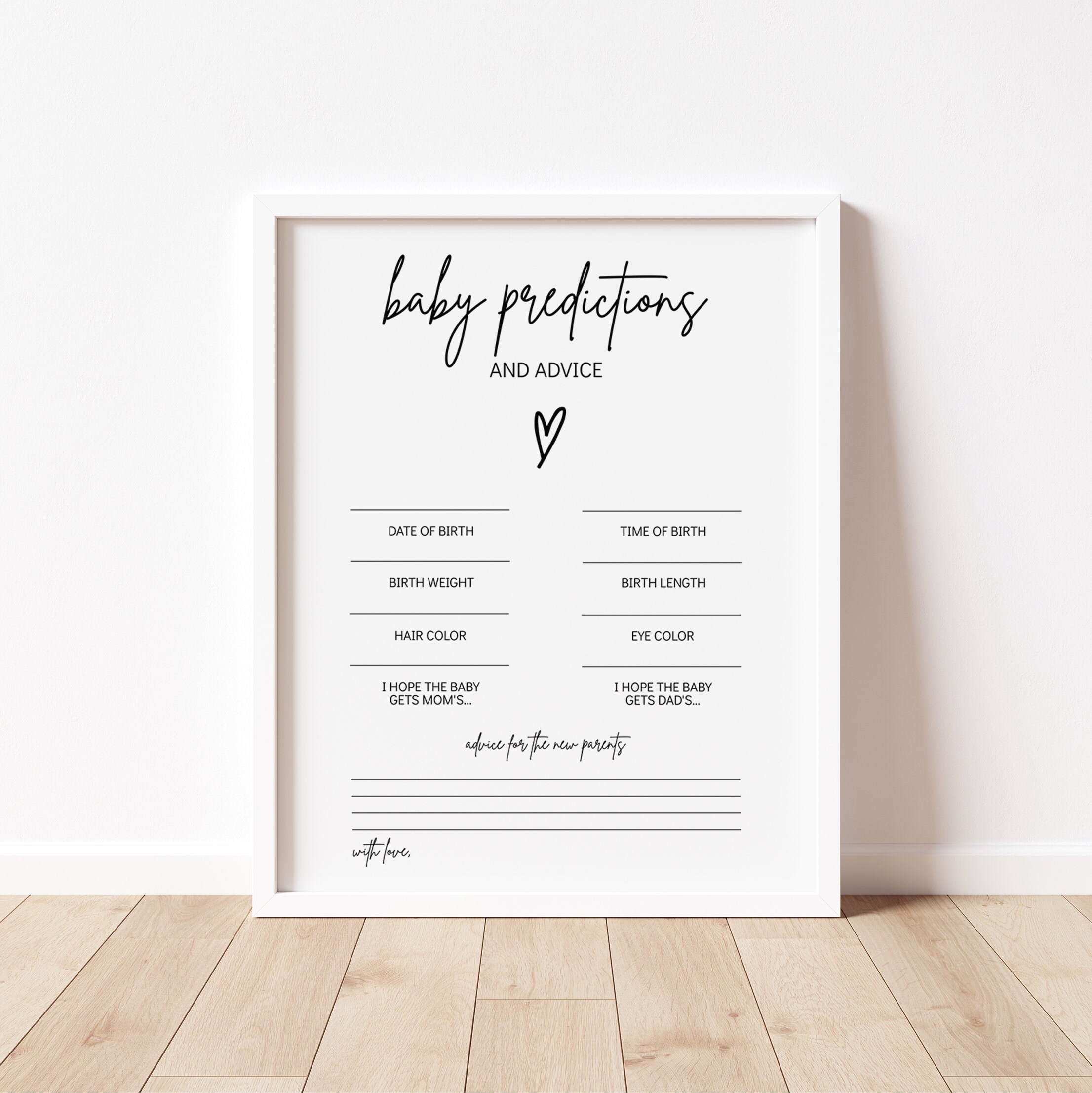 Baby Predictions and Advice Card Template Minimalist Baby Etsy