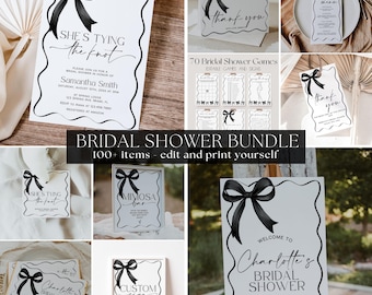 She's Tying The Knot Bridal Shower Invitation Bundle, Black Bow Bridal Shower Invitation and Games Bundle, Coquette Bridal Shower Game |NOIR