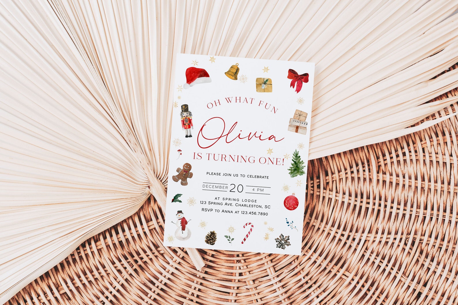 Christmas First Birthday Invitation Template, Oh What Fun Christmas ...
