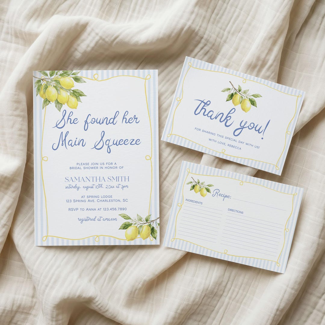 She Found Her Main Squeeze Bridal Shower Invitation Set Template, Blue ...
