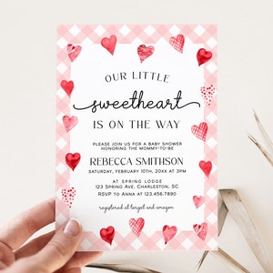 Valentine Baby Shower Invitation Template, Little Sweetheart Baby Shower Invite, Pink Red Hearts Baby Shower Invitation HEART image 2