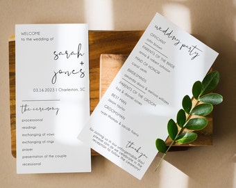 Minimalistische bruiloftsprogrammasjabloon, moderne order of service (digitale download)