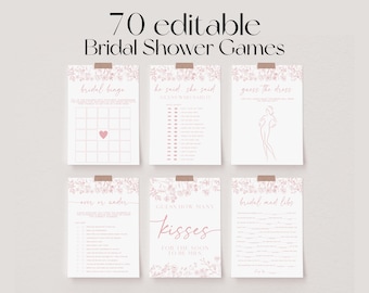 Dusty Pink Bridal Shower Games Bundle, Vintage Floral Bridal Shower Games, Chinoiserie Baby Shower Games, Editable Bridal Party Games | LIA