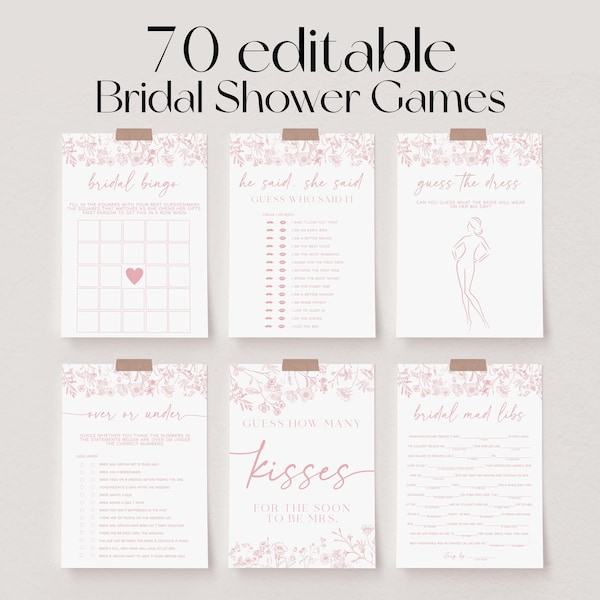 Dusty Pink Bridal Shower Games Bundle, Vintage Floral Bridal Shower Games, Chinoiserie Baby Shower Games, Editable Bridal Party Games | LIA