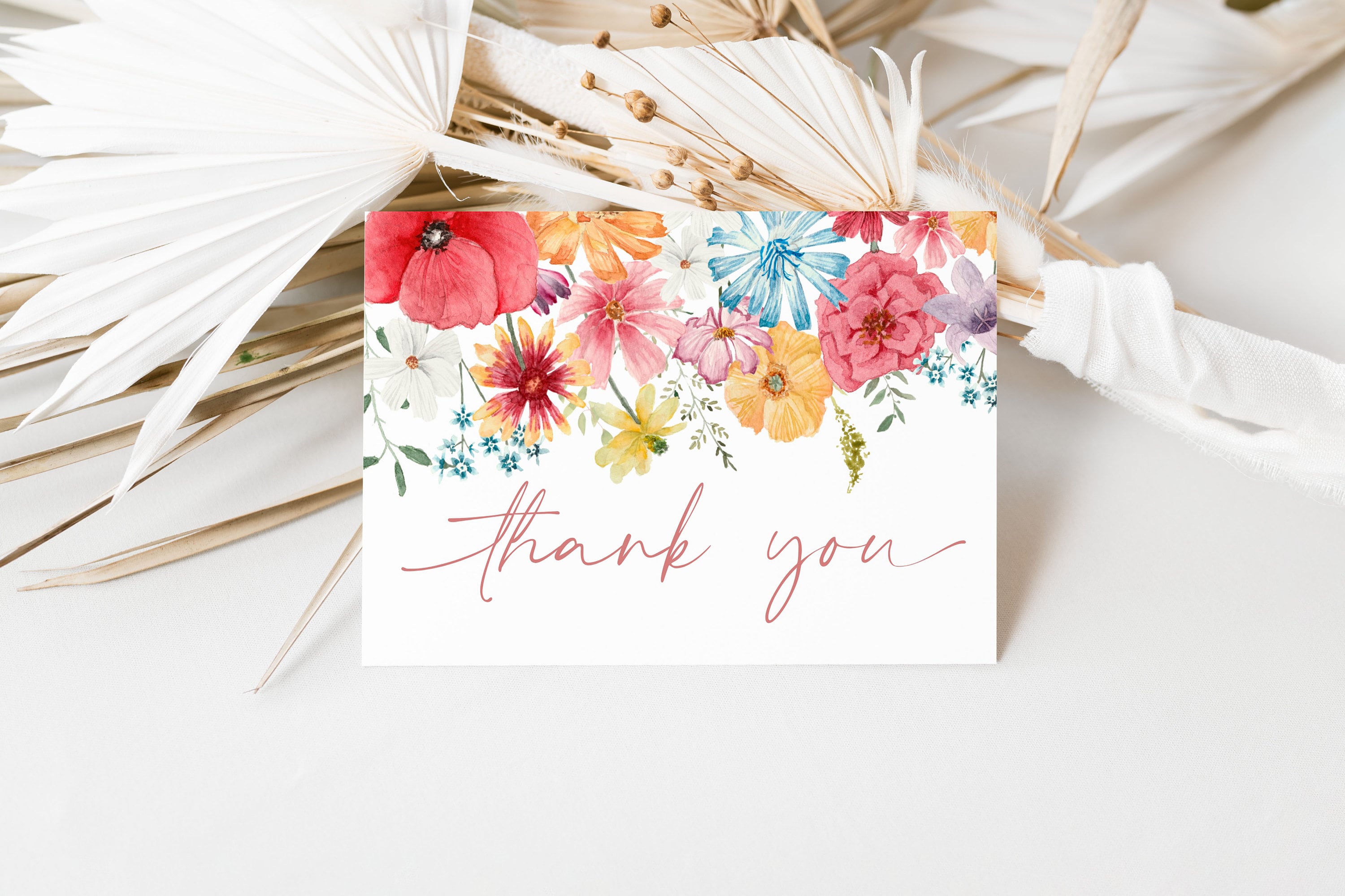 Floral Thank You Card Template, Wildflower Thank You Card Printable ...