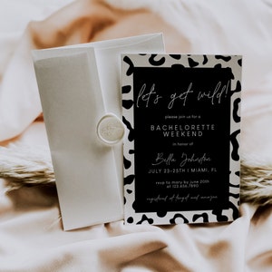Leopard Print Bachelorette Invitation Template, Let&#39;s Get Wild Bachelorette Weekend Itinerary, Cheetah Print Bachelorette Party Invite | LEO