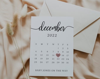 Pregnancy Announcement Calendar Template, Baby Announcement Card, Social Media Baby Announcement, Due Date Calendar, Digital Card | SARAH