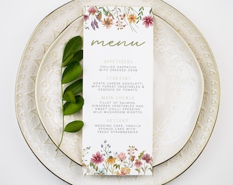 Floral Wedding Menu Template, Wildflower Dinner Menu (Digital Download)