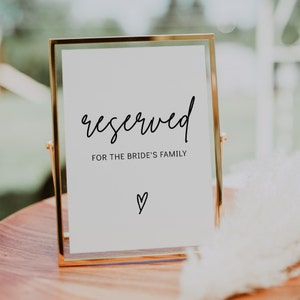 Set of Reserved Wedding Table Signs Template, Bride's Family Sign, Reserved Table Wedding Sign Set, Minimalist Wedding Table Signs | GRACE