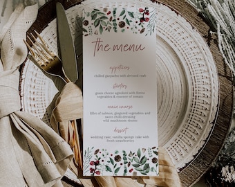 Christmas Menu Template, Winter Wedding Menu Editable, Dinner Menu Card, Holiday Menu Printable, Rustic Baby Shower Menu | NOEL