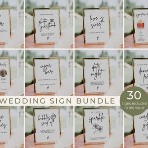 Wedding Signs Bundle, 30 Modern Wedding Signs Template, Minimalist Wedding Bundle, Reception Sign Bundle, Instant Download | GRACE