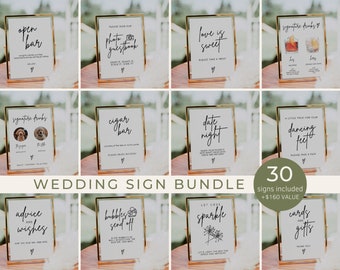 Wedding Signs Bundle, 30 Modern Wedding Signs Template, Minimalist Wedding Bundle, Reception Sign Bundle, Instant Download | GRACE