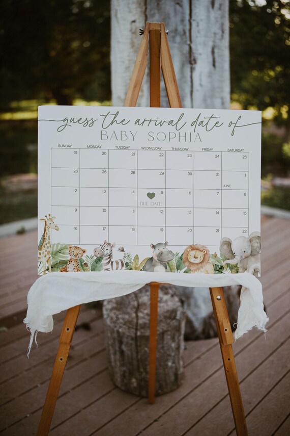 Safari Animals Baby Due Date Calendar Sign Template, Little Wild One Baby Due Date Sign, Guess Baby's Birthday, Baby Prediction | WILD