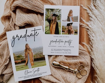 Graduation Announcement Card, Graduation Party Invitation Template, Editable Graduation Invite, Photo Graduation Invitation | GRACE