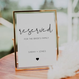 Reserved Wedding Table Signs Template, Bride&#39;s Family Sign, Reserved Table Wedding Sign Set, Set of Table Signs, Minimalist Wedding | SARAH