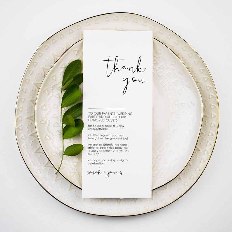 Minimalist Wedding Table Thank You Card Template Modern | Etsy