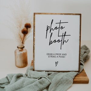 Photo Booth Sign Template, Modern Wedding Photo Booth Sign, Printable Photo Booth Table Sign, Photo Prop Sign Editable | GRACE
