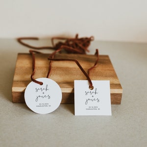 Modèle d'étiquette de faveur moderne, étiquette de faveur de mariage minimaliste, étiquette de faveur ronde, étiquette de faveur carrée, étiquettes de faveur imprimables, étiquette cadeau modifiable | SARAH