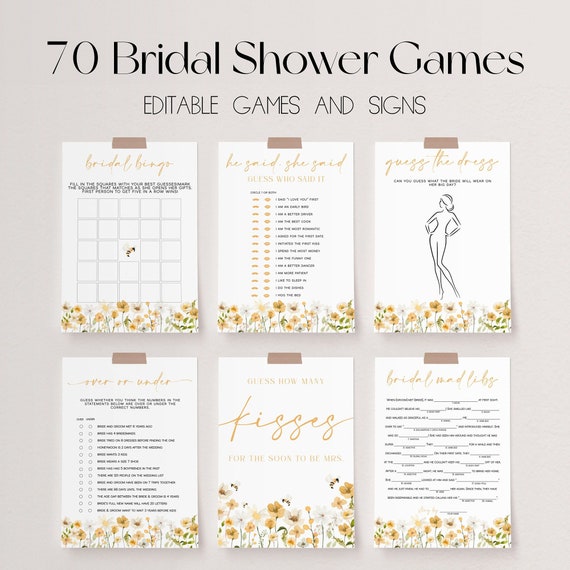 Bride to Bee Bridal Shower Games Bundle, Wildflower Bridal Shower Games, Spring Floral Wedding Shower Games, Editable Bridal Party Game |BEE