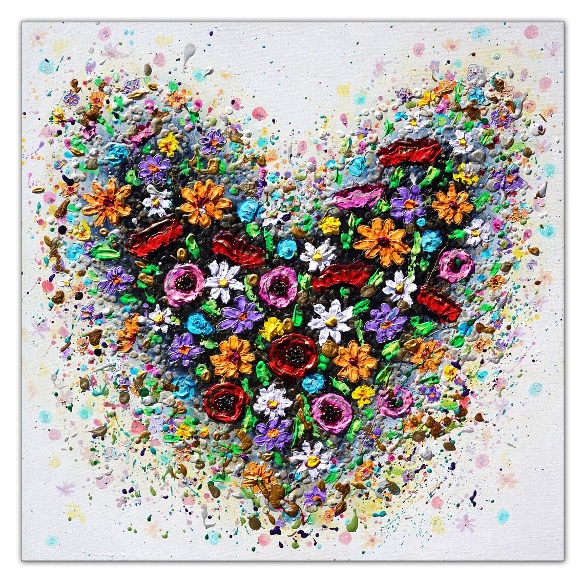 Painted to order wildflowers Love Heart painting with Etsy