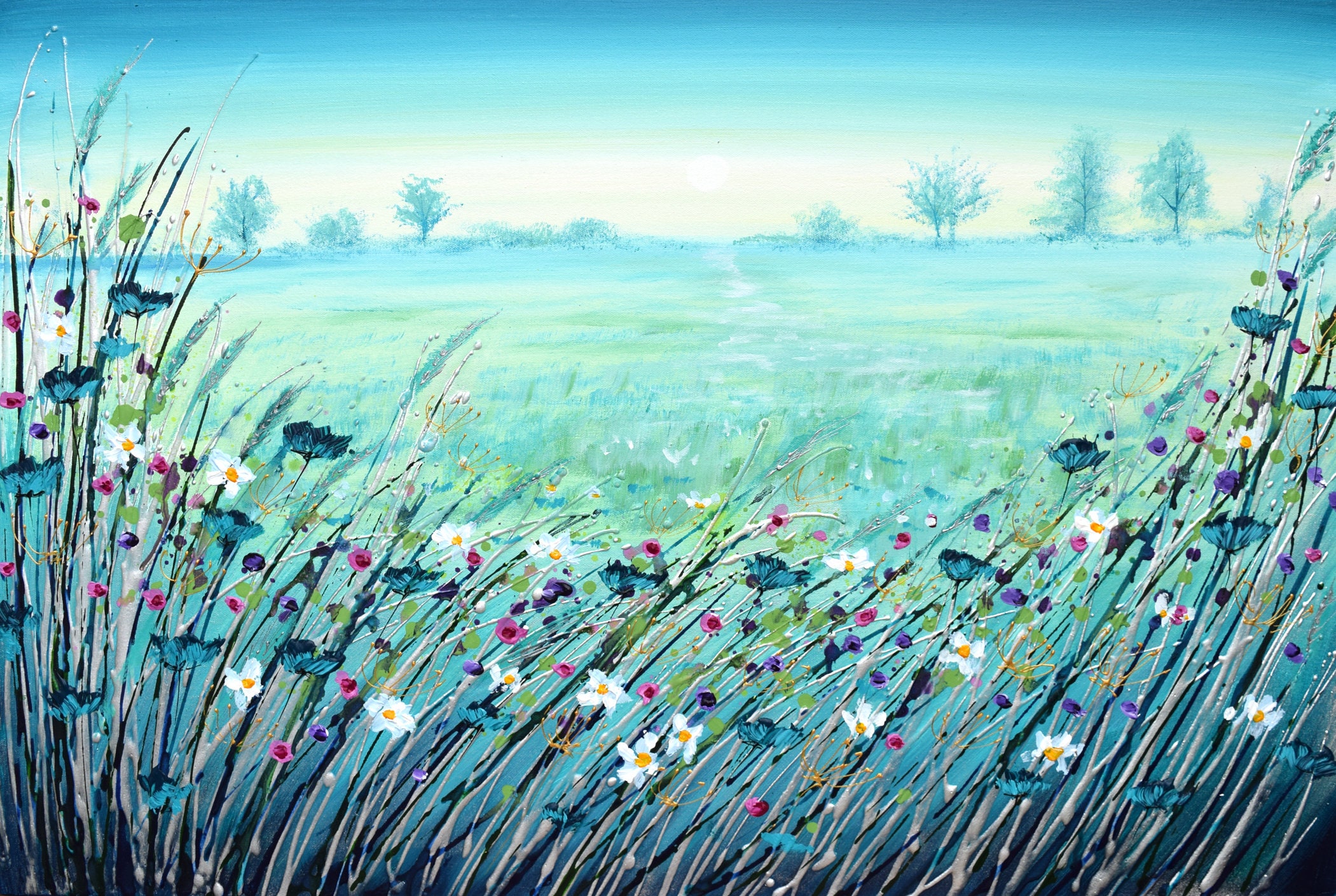 Made to order Painting of blue meadow. Artwork on canvas. Etsy
