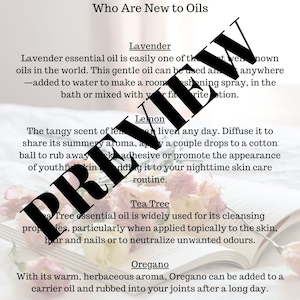 Może przedstawiać: Lista 10 najlepszych olejków eterycznych dla początkujących, z opisami korzyści i zastosowań każdego olejku. Olejki wymienione to lawenda, cytryna, drzewo herbaciane i oregano.