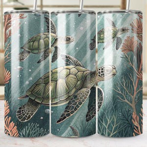 Sea Turtle Tumbler Wrap, 20oz Skinny Tumbler PNG, Turtle Sublimation Designs, Ocean Tumbler Wrap, Digital Download