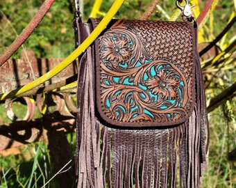 Tooled Leather Bag, Crossbody Fringe Bag, Western Cowgirl Style, Southwest Trendy Cowgirl Purse, Gift For Her, TheRoosterDenCoCA