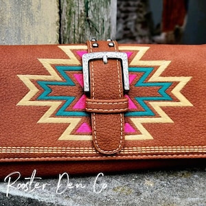 Portefeuille western brodé aztèque, style cow-girl, pochette pour femme, cadeau pour elle, TheRoosterDenCoCA