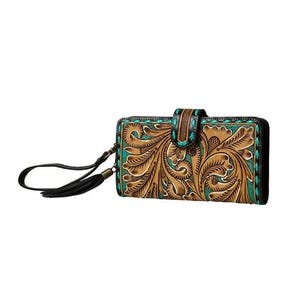 Portefeuille/bracelet en cuir repoussé turquoise Western Cowgirl, cadeau de Noël