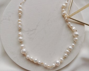 Round White Pearl Choker Necklace, 14k Gold-filled Sterling Silver Pearl Necklace,  Bridal Pearl Necklace (Emberly)