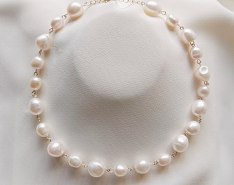 Large White Baroque Pearl Necklace, Freshwater Pearl Necklace, Large Statement Pearl Necklace (Emmy)